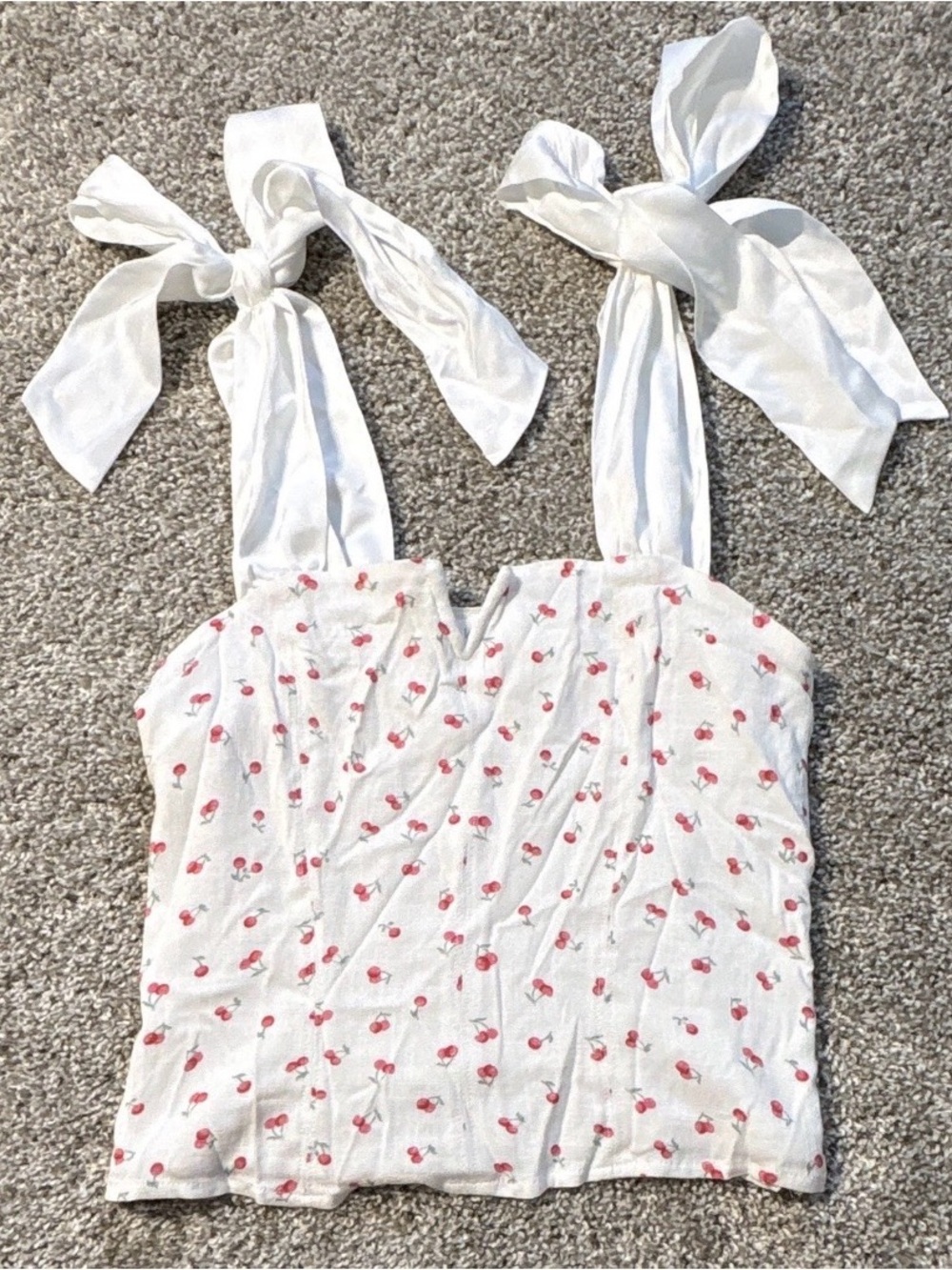 Wild Skye Cherry Print Tie Shoulder Bow Square Neck Camisole Crop Top XS